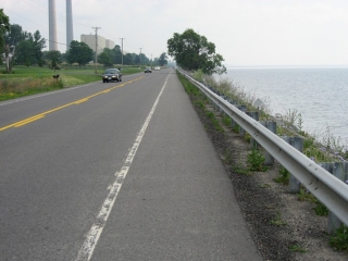 Highway 33 rnext to the water's edge.