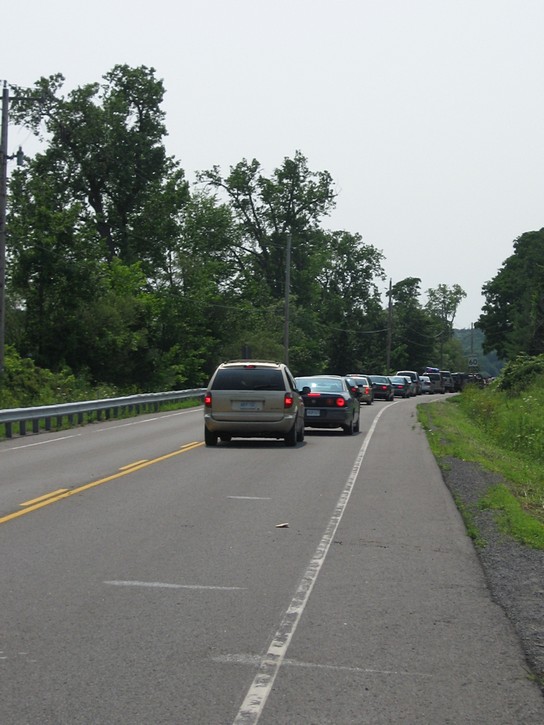 line up of cars for the Glenora Ferry