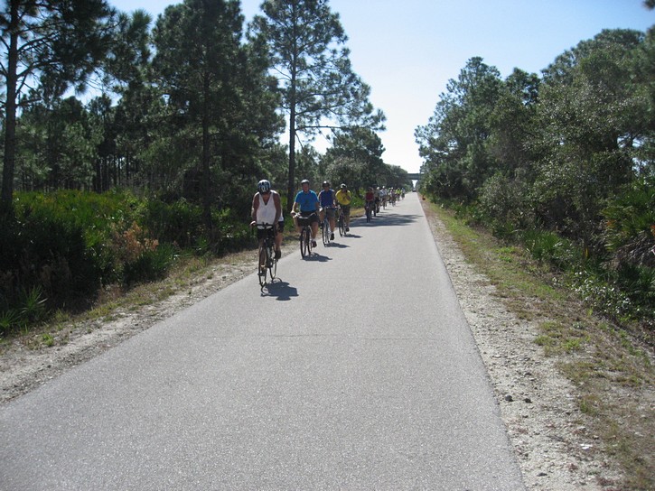 group of cyclists on the Legacy Trail.