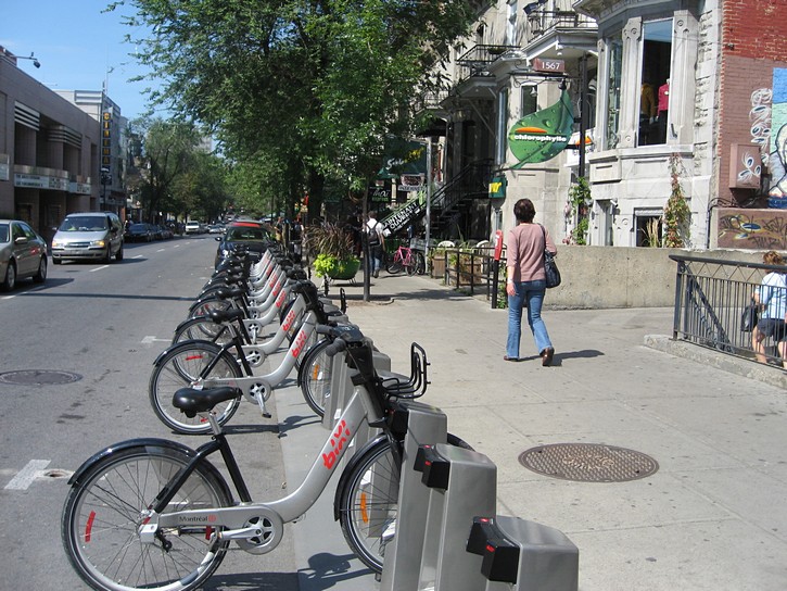 rack of Bixi bikes in Montreal