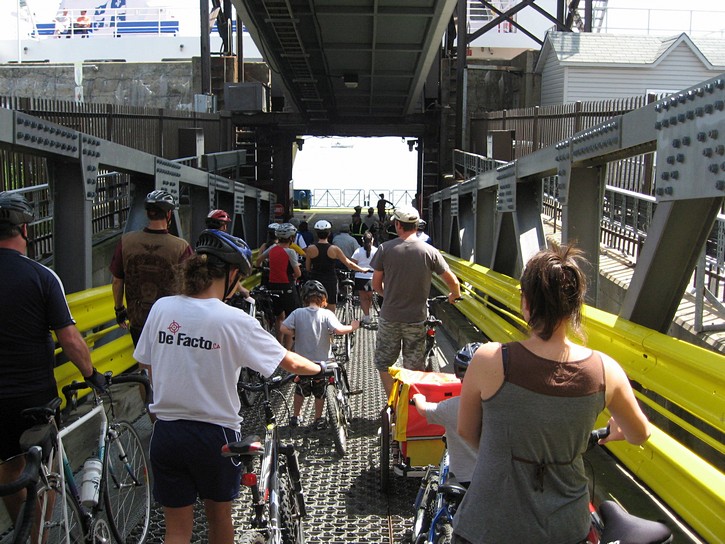 Cyclists boarding ferry to Levis.
