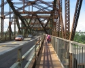 very narrow pedestrian and cycling lane on the Quebec Bridge