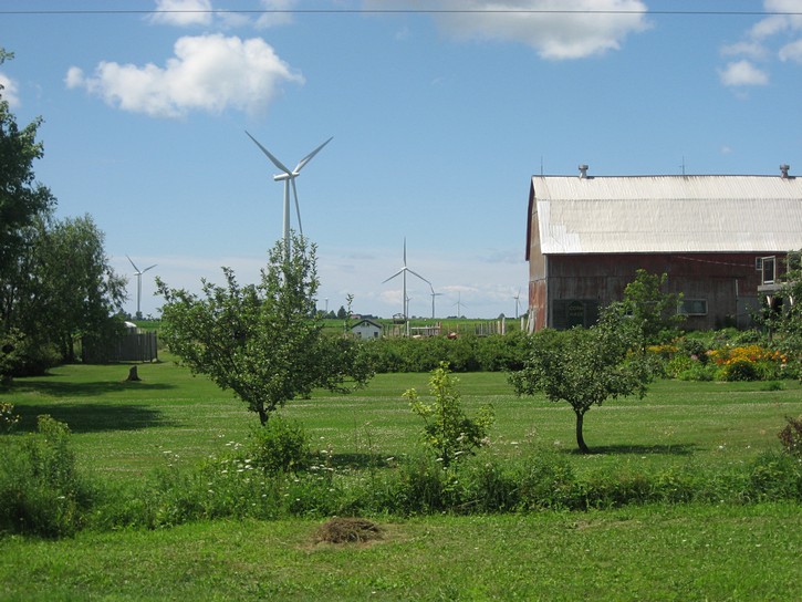 Barn with wind turbines on Wolfe Island
